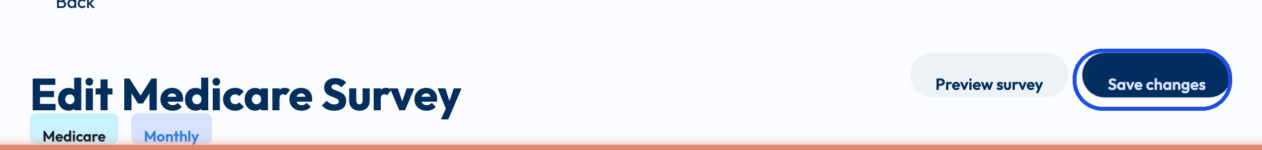 The Edit Survey page header with the Save changes button highlighted