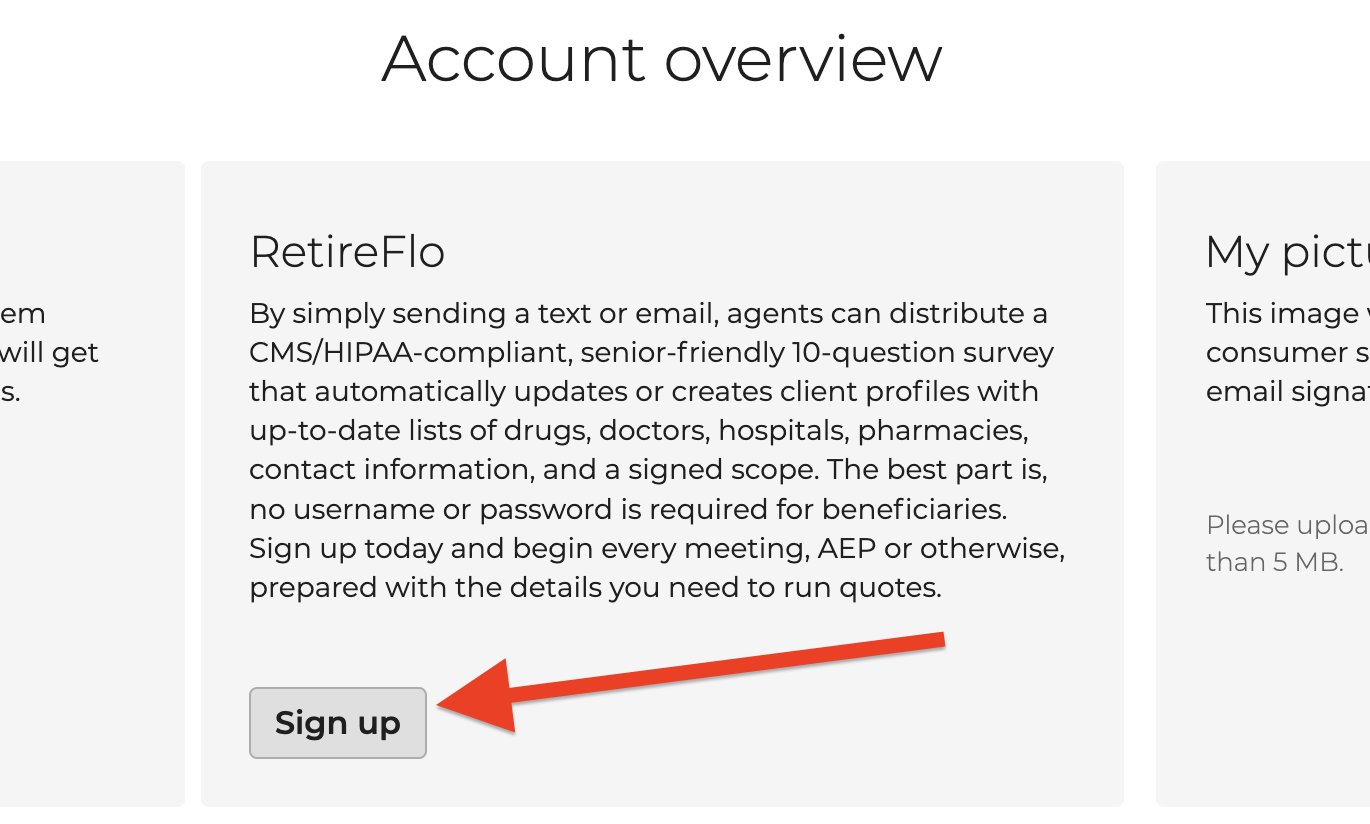 The RetireFlo box on the Account Overview page with the Sign up button highlighted