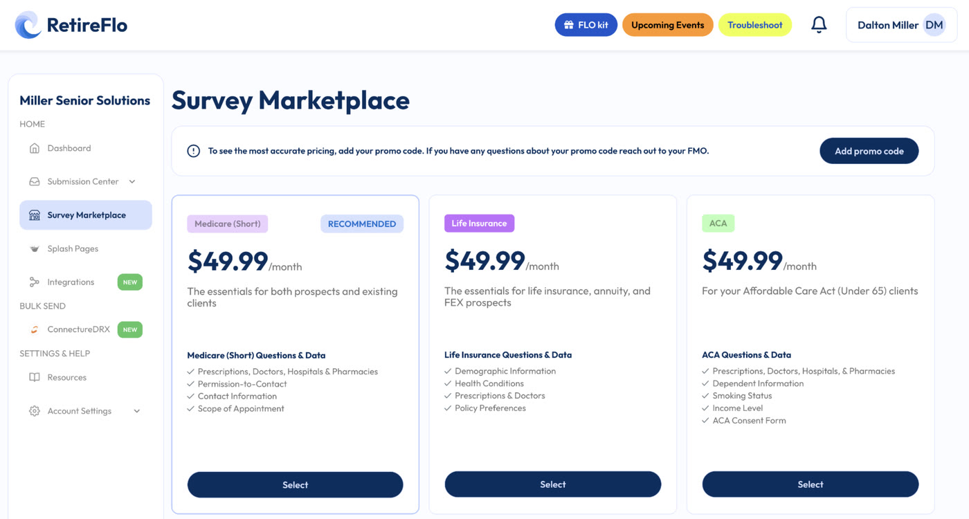 The Survey Marketplace with the ACA Survey card