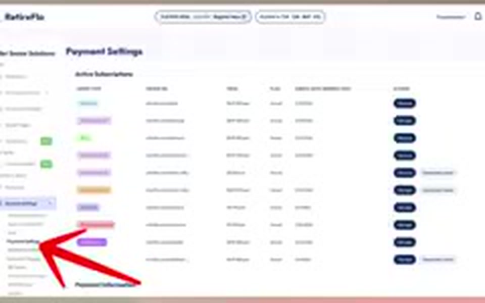 The Payment Settings item highlighted with an arrow inside the Account Settings drop-down