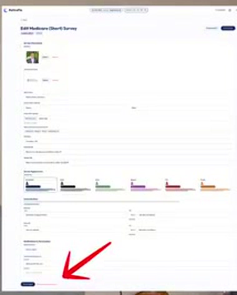 The survey management page with an arrow pointing to the cancel link at the very bottom