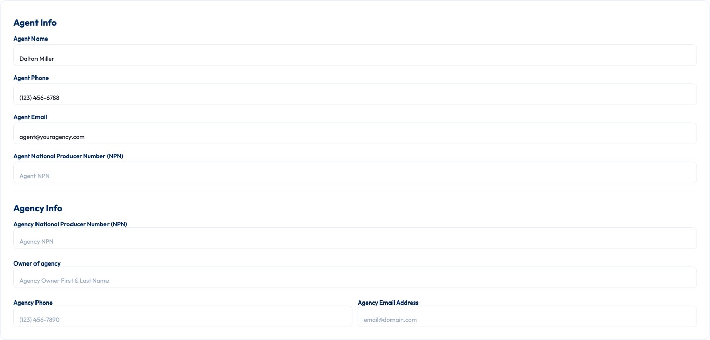 The Document Signing Preferences page with Agent Info and Agency Info default fields