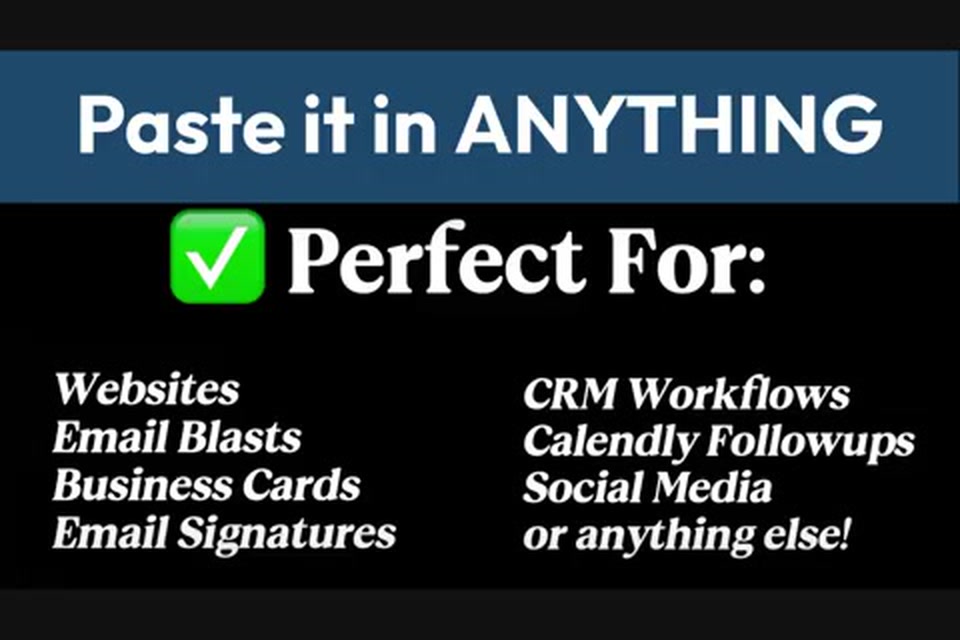 Slide listing places to paste your link: websites, email blasts, business cards, email signatures, CRM workflows, Calendly follow-ups, social media