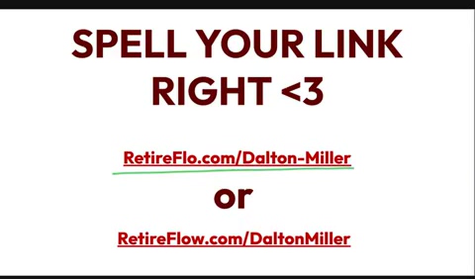 Slide comparing a correctly spelled RetireFlo survey link with a misspelled one